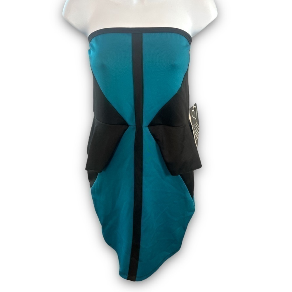 Vintage 80’s Style Sienna Mandee Tube Top Blue Black Bodycon Dress Size Large